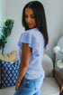 Solid Ribbed Trim Ruffle Round Neck Short Sleeve Sweater
