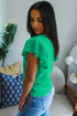 Solid Ribbed Trim Ruffle Round Neck Short Sleeve Sweater