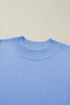 Solid Ribbed Trim Ruffle Round Neck Short Sleeve Sweater