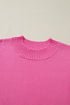 Solid Ribbed Trim Ruffle Round Neck Short Sleeve Sweater