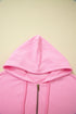 Solid Ribbed Zip Up Drawstring Hooded Jacket