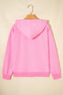 Solid Ribbed Zip Up Drawstring Hooded Jacket
