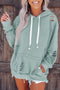 Solid Ripped Hooded Sweatshirt With Kangaroo Pocket