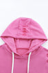 Solid Ripped Hooded Sweatshirt With Kangaroo Pocket