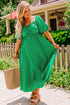 Solid Ruched Front Puff Sleeve A Line Maxi Dress