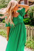 Solid Ruched Front Puff Sleeve A Line Maxi Dress