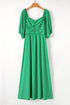 Solid Ruched Front Puff Sleeve A Line Maxi Dress