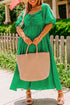 Solid Ruched Front Puff Sleeve A Line Maxi Dress