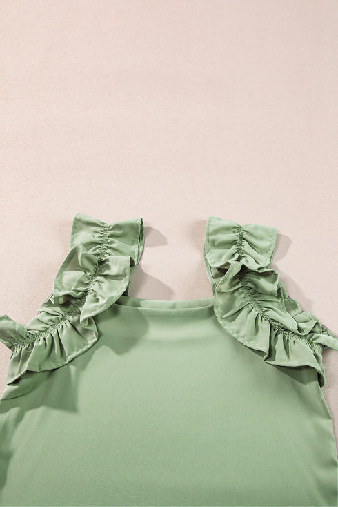 Solid Ruffle Trim Sleeveless Top