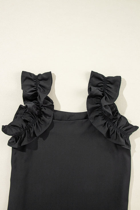 Solid Ruffle Trim Sleeveless Top