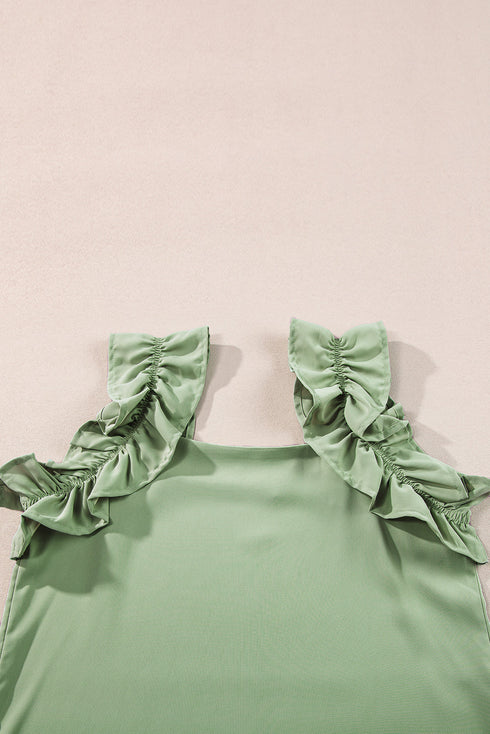 Solid Ruffle Trim Sleeveless Top