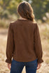 Solid Ruffle Trim V Neck Long Sleeve Button Corduroy Jacket