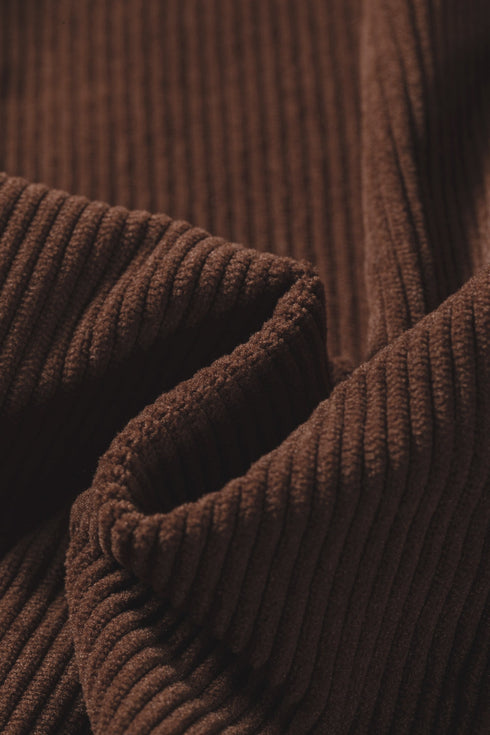 Solid Ruffle Trim V Neck Long Sleeve Button Corduroy Jacket