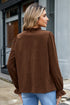 Solid Ruffle Trim V Neck Long Sleeve Button Corduroy Jacket