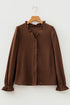 Solid Ruffle Trim V Neck Long Sleeve Button Corduroy Jacket