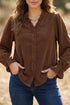 Solid Ruffle Trim V Neck Long Sleeve Button Corduroy Jacket