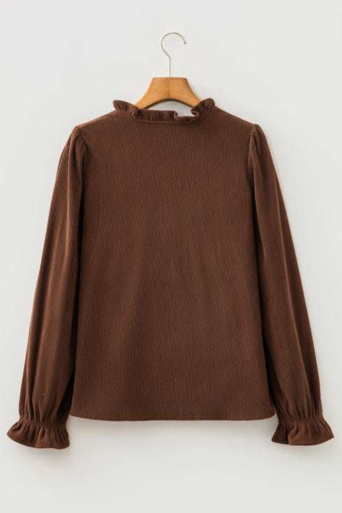 Solid Ruffle Trim V Neck Long Sleeve Button Corduroy Jacket