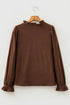 Solid Ruffle Trim V Neck Long Sleeve Button Corduroy Jacket