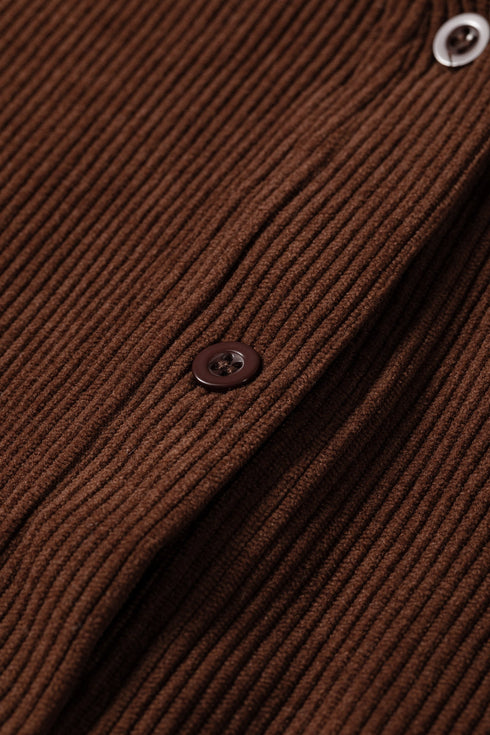 Solid Ruffle Trim V Neck Long Sleeve Button Corduroy Jacket