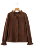 Solid Ruffle Trim V Neck Long Sleeve Button Corduroy Jacket