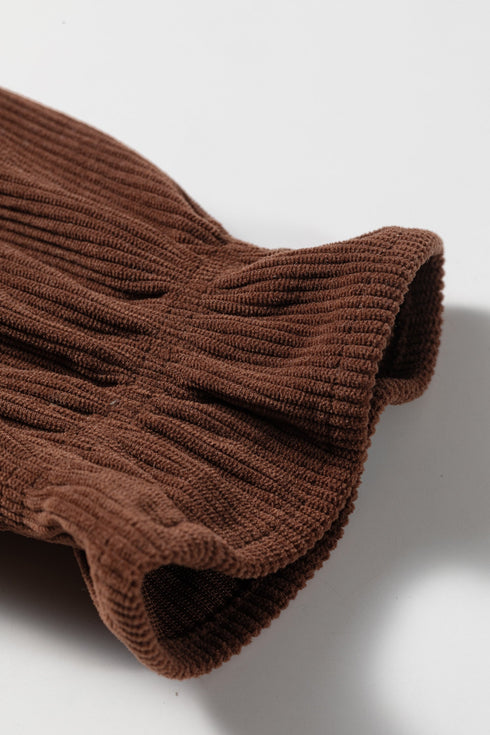 Solid Ruffle Trim V Neck Long Sleeve Button Corduroy Jacket