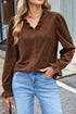 Solid Ruffle Trim V Neck Long Sleeve Button Corduroy Jacket