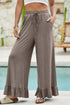 Solid Ruffled High Waist Wide Leg Pocket Pants