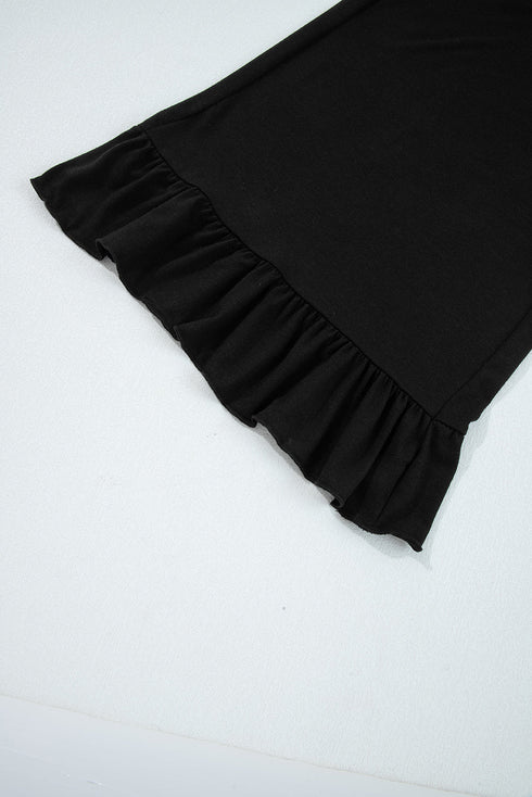 Solid Ruffled High Waist Wide Leg Pocket Pants