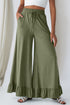 Solid Ruffled High Waist Wide Leg Pocket Pants