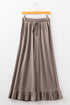 Solid Ruffled High Waist Wide Leg Pocket Pants