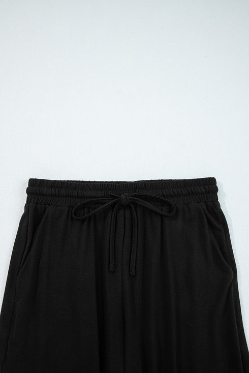 Solid Ruffled High Waist Wide Leg Pocket Pants