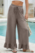 Solid Ruffled High Waist Wide Leg Pocket Pants