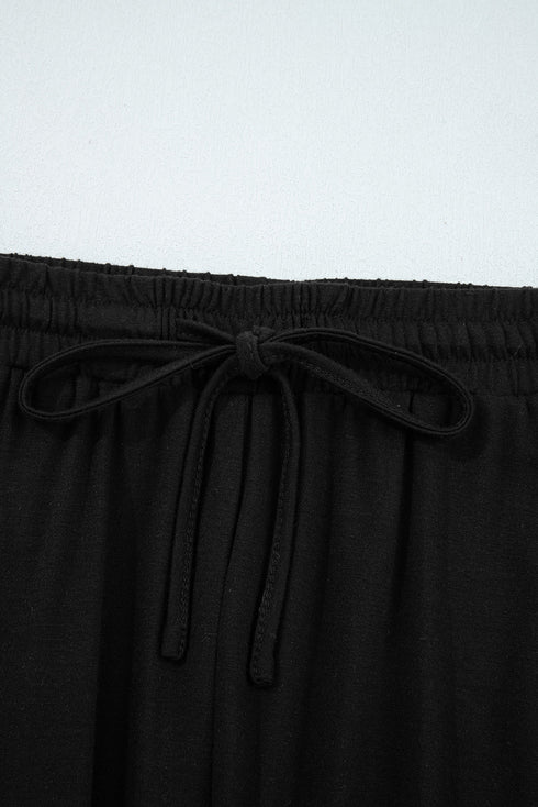Solid Ruffled High Waist Wide Leg Pocket Pants