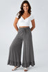 Solid Ruffled High Waist Wide Leg Pocket Pants