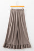 Solid Ruffled High Waist Wide Leg Pocket Pants