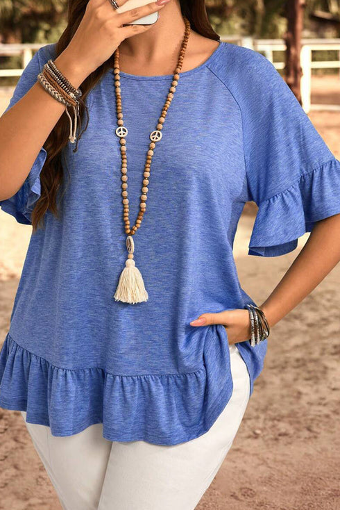 Solid Ruffled Short Sleeve Southern Belle Top