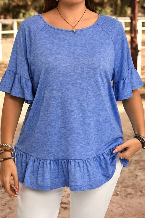 Solid Ruffled Short Sleeve Southern Belle Top