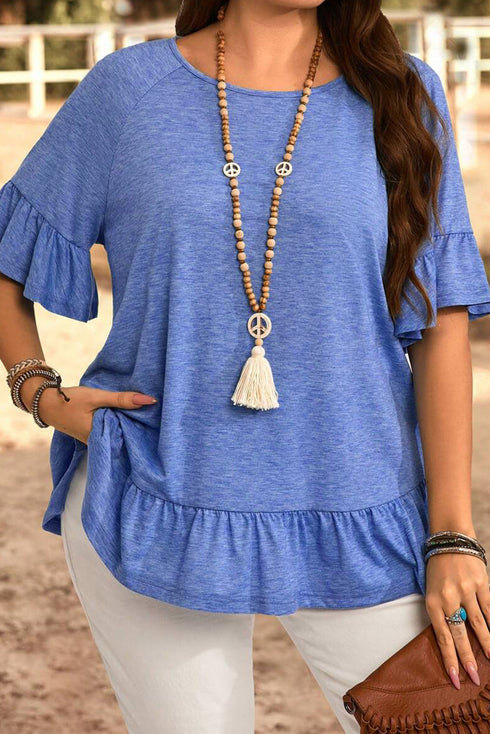 Solid Ruffled Short Sleeve Southern Belle Top