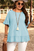 Solid Ruffled Short Sleeve Southern Belle Top