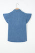 Solid Ruffled Short Sleeve Western Denim Shirt