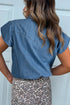 Solid Ruffled Short Sleeve Western Denim Shirt