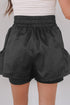 Solid Satin Elastic High Waist Pocketed Casual Shorts