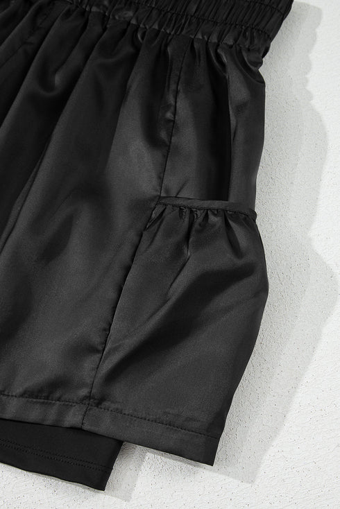 Solid Satin Elastic High Waist Pocketed Casual Shorts