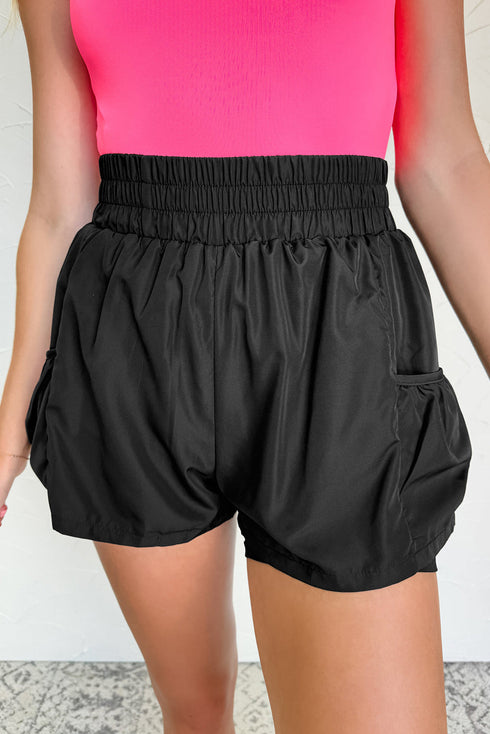 Solid Satin Elastic High Waist Pocketed Casual Shorts