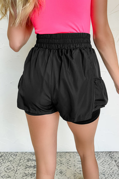 Solid Satin Elastic High Waist Pocketed Casual Shorts