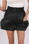 Solid Satin Elastic High Waist Pocketed Casual Shorts