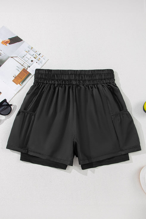 Solid Satin Elastic High Waist Pocketed Casual Shorts