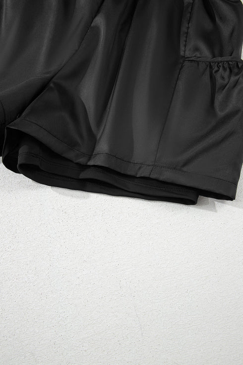 Solid Satin Elastic High Waist Pocketed Casual Shorts