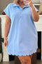 Solid Scalloped Hem Button Neck Pullover Mini Dress