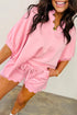 Solid Scalloped V Neck Dolman Oversize Drawstring Short Set